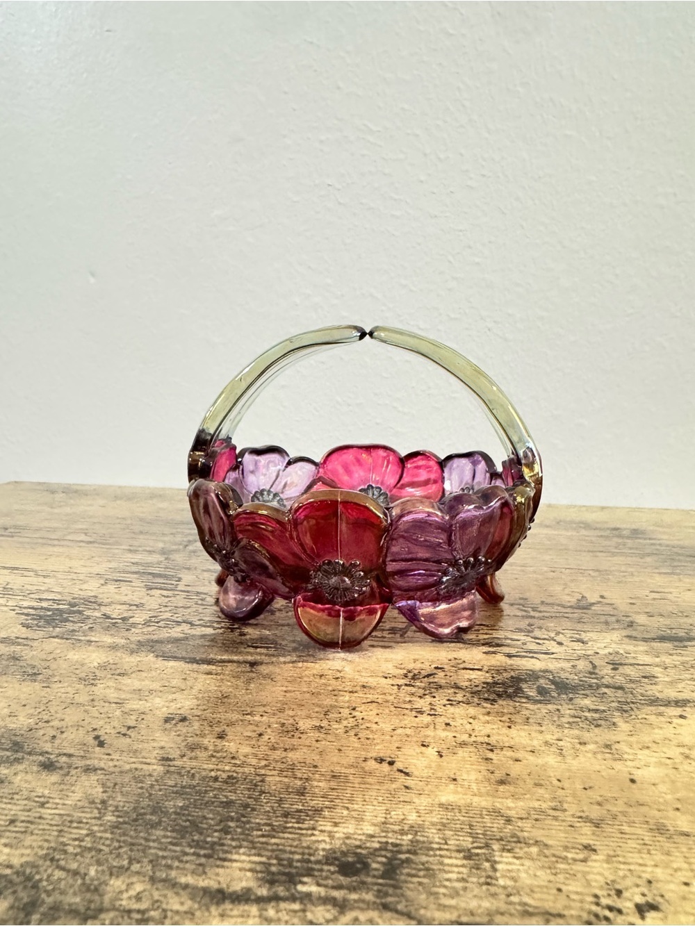 Pink & Purple Floral Glass Basket Decorative Art Glass Dish - Picture 12 of 12